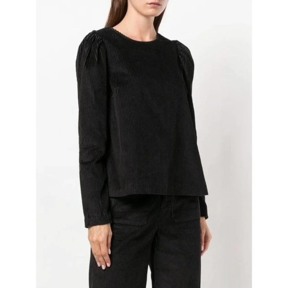NWT Ulla Johnson Finn Top Round Neck Corduroy Sweater In Black Size 4